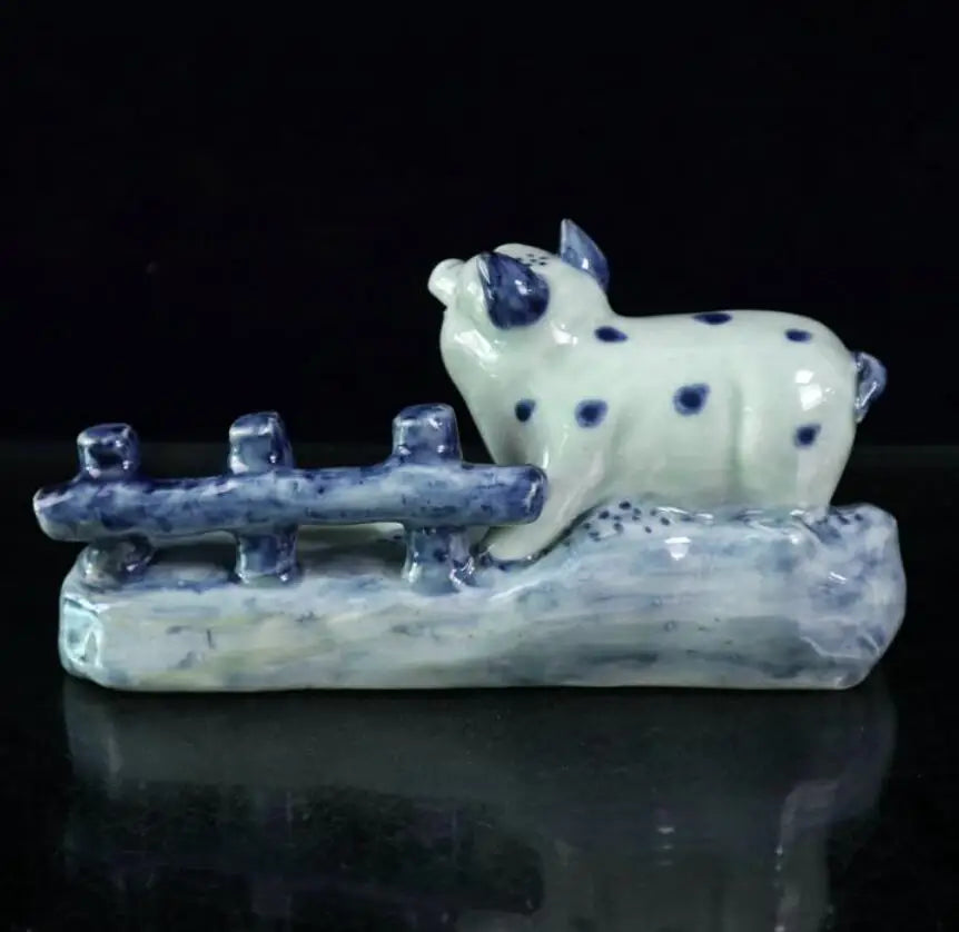 China Blue and white ceramic pig Pen wash crafts statue