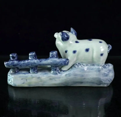 China Blue and white ceramic pig Pen wash crafts statue