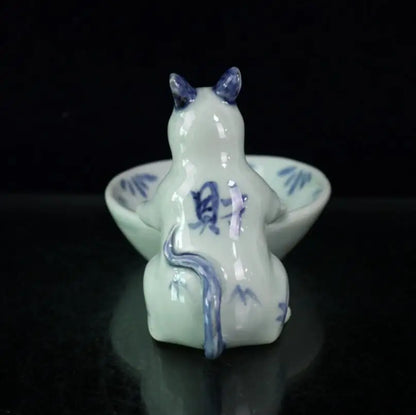 China Blue and white ceramic rat Pen wash crafts statue