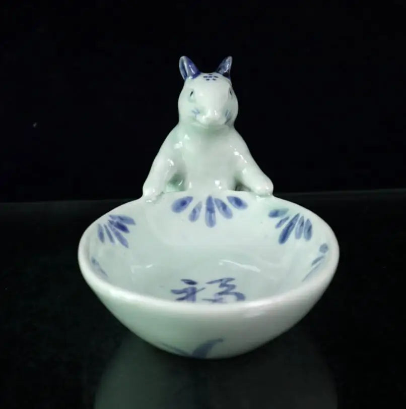 China Blue and white ceramic rat Pen wash crafts statue