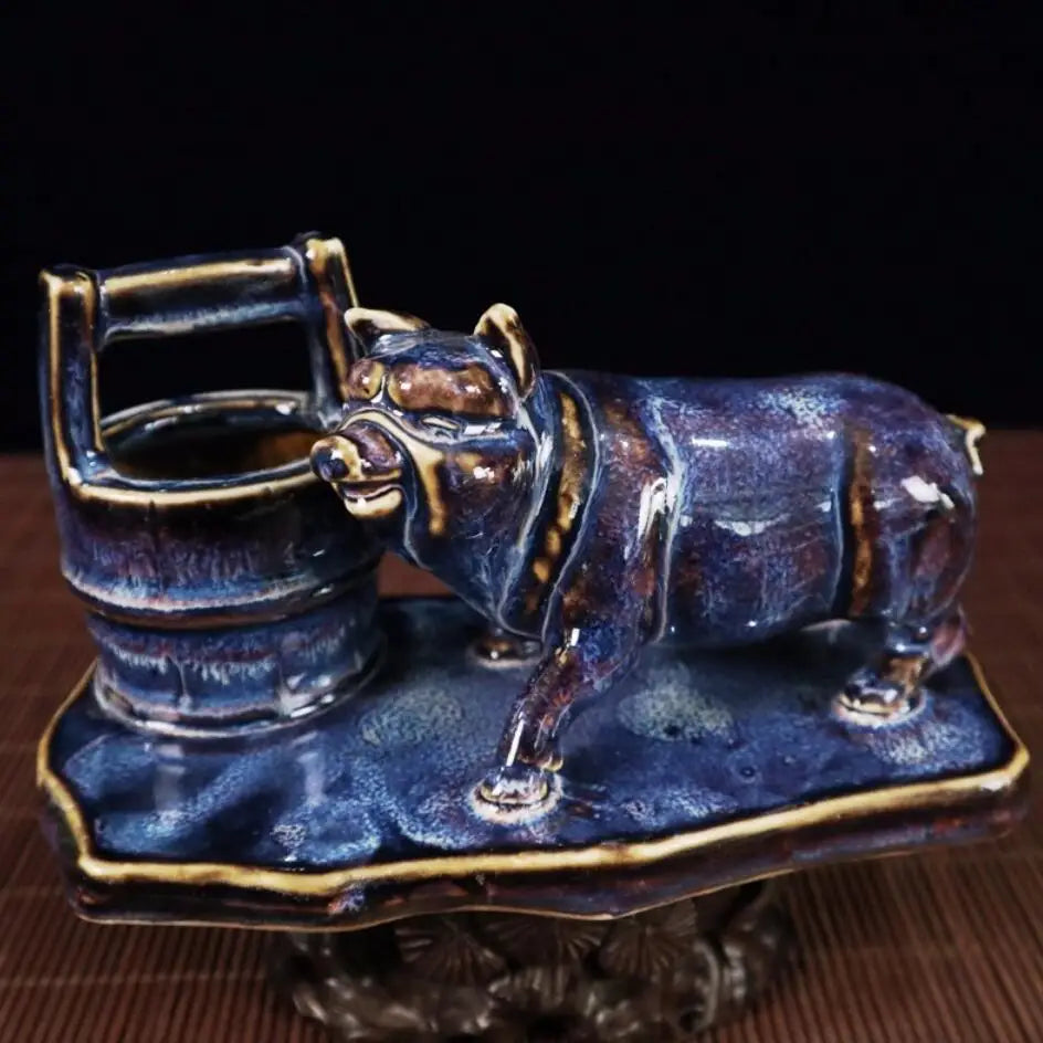 China Blue glaze ceramic blessing pig crafts statue