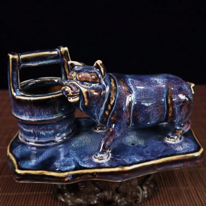 China Blue glaze ceramic blessing pig crafts statue