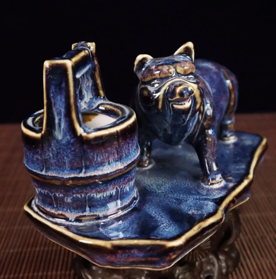 China Blue glaze ceramic blessing pig crafts statue