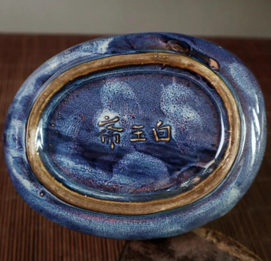 China Blue glaze ceramic fish pen wash crafts statue