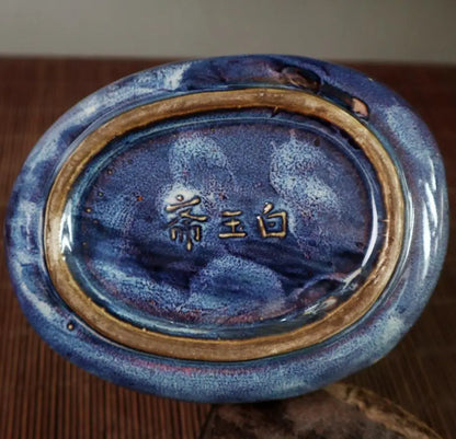 China Blue glaze ceramic fish pen wash crafts statue