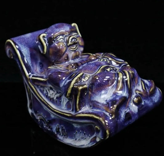 China Blue glaze ceramic recruit wealth pig crafts statue