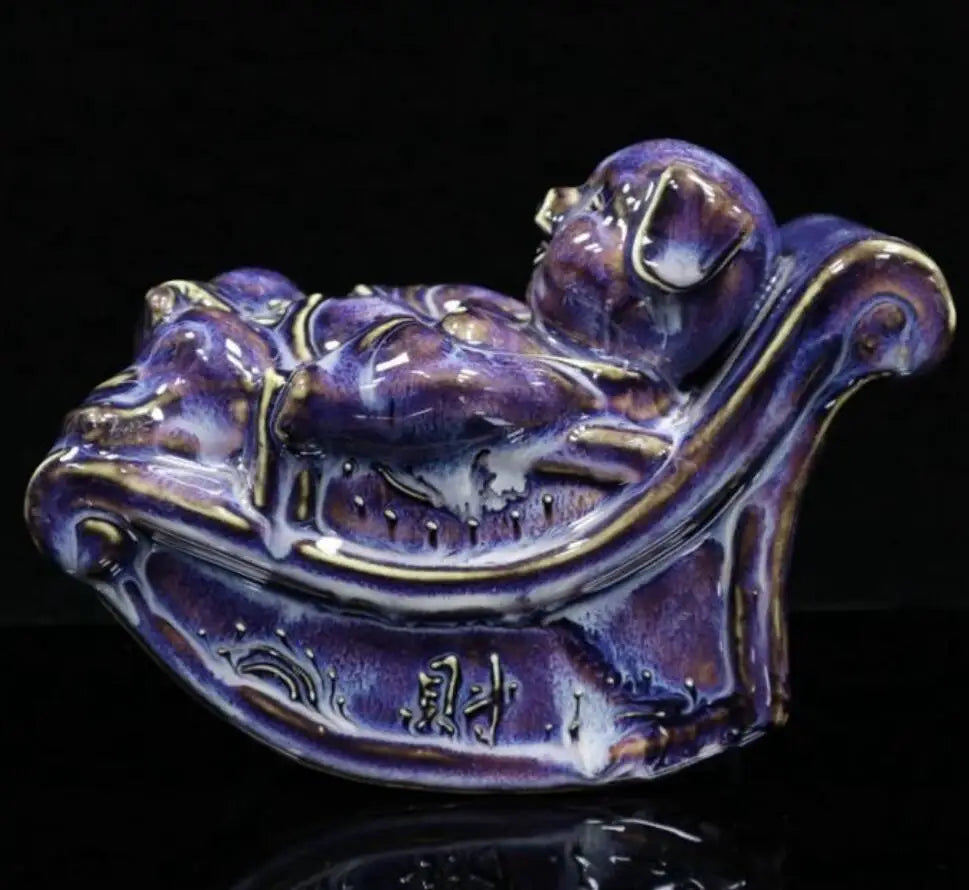 China Blue glaze ceramic recruit wealth pig crafts statue