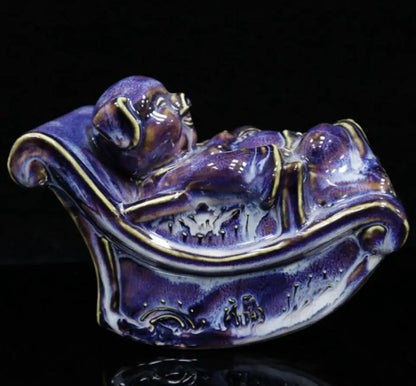 China Blue glaze ceramic recruit wealth pig crafts statue