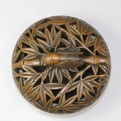 China Brass Bamboo Carving Cicada Incense Burner Crafts Statue