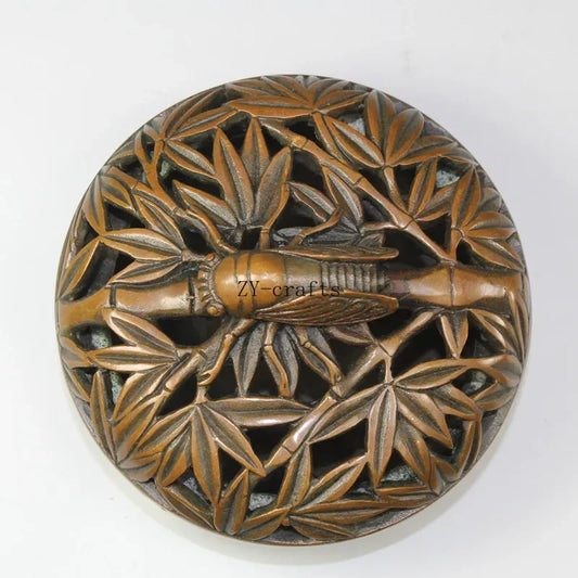 China Brass Bamboo Carving Cicada Incense Burner Crafts Statue