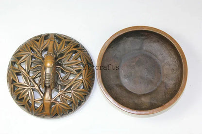 China Brass Bamboo Carving Cicada Incense Burner Crafts Statue