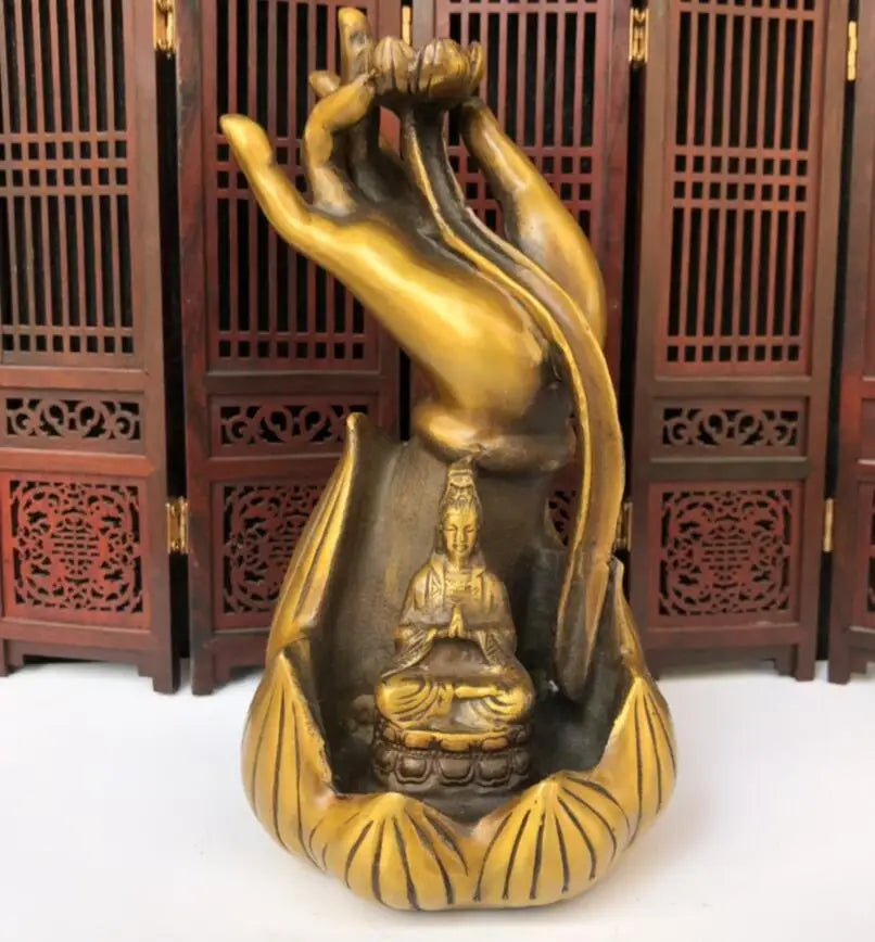 China Brass Buddha hand Backflow Incense Burner crafts statue