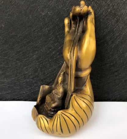 China Brass Buddha hand Backflow Incense Burner crafts statue