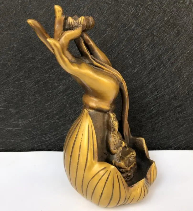 China Brass Buddha hand Backflow Incense Burner crafts statue