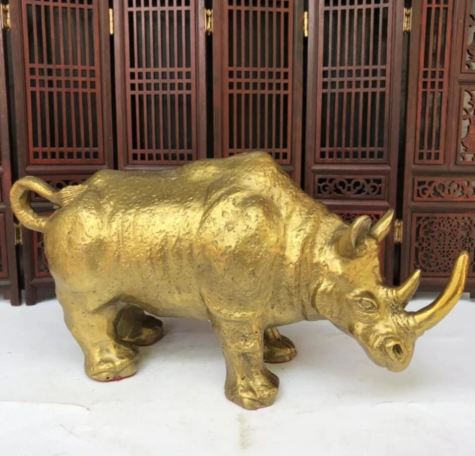 China Brass Carved  Rhino Crafts Statue Decoration