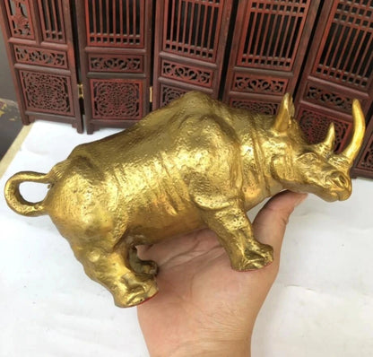 China Brass Carved  Rhino Crafts Statue Decoration