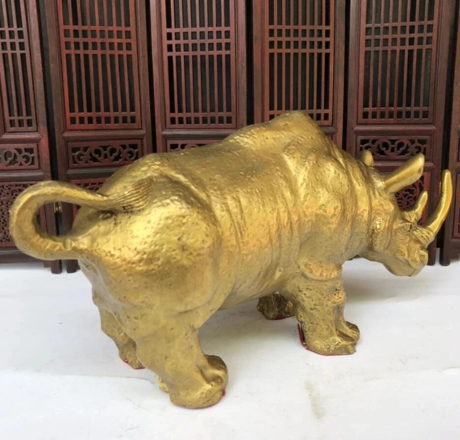 China Brass Carved  Rhino Crafts Statue Decoration