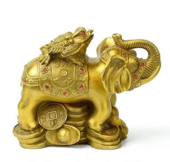 China Brass Copper Feng shui Yuanbao Money Golden toad Elephant Sculpture Statue fast