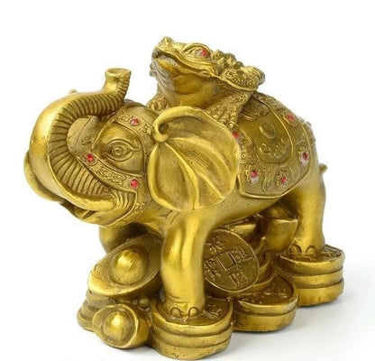 China Brass Copper Feng shui Yuanbao Money Golden toad Elephant Sculpture Statue fast