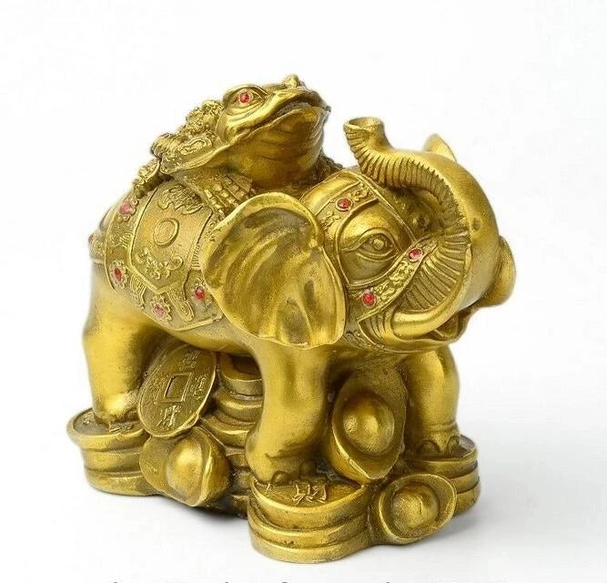 China Brass Copper Feng shui Yuanbao Money Golden toad Elephant Sculpture Statue fast