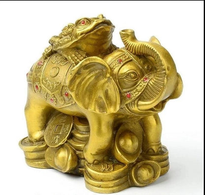 China Brass Copper Feng shui Yuanbao Money Golden toad Elephant Sculpture Statue fast