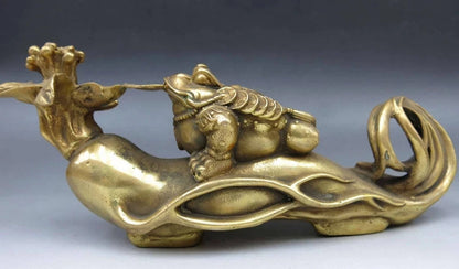 China Brass Copper Fengshui Wealth Money golden toad bufonid ginseng Statue