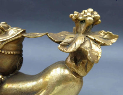 China Brass Copper Fengshui Wealth Money golden toad bufonid ginseng Statue