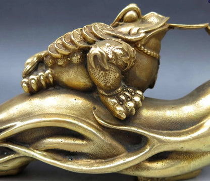 China Brass Copper Fengshui Wealth Money golden toad bufonid ginseng Statue