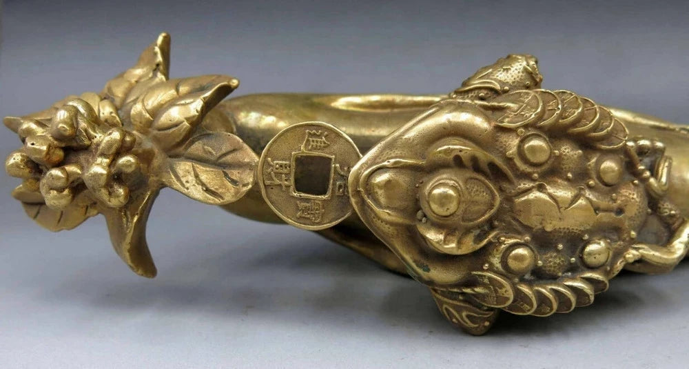 China Brass Copper Fengshui Wealth Money golden toad bufonid ginseng Statue