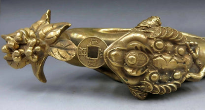 China Brass Copper Fengshui Wealth Money golden toad bufonid ginseng Statue