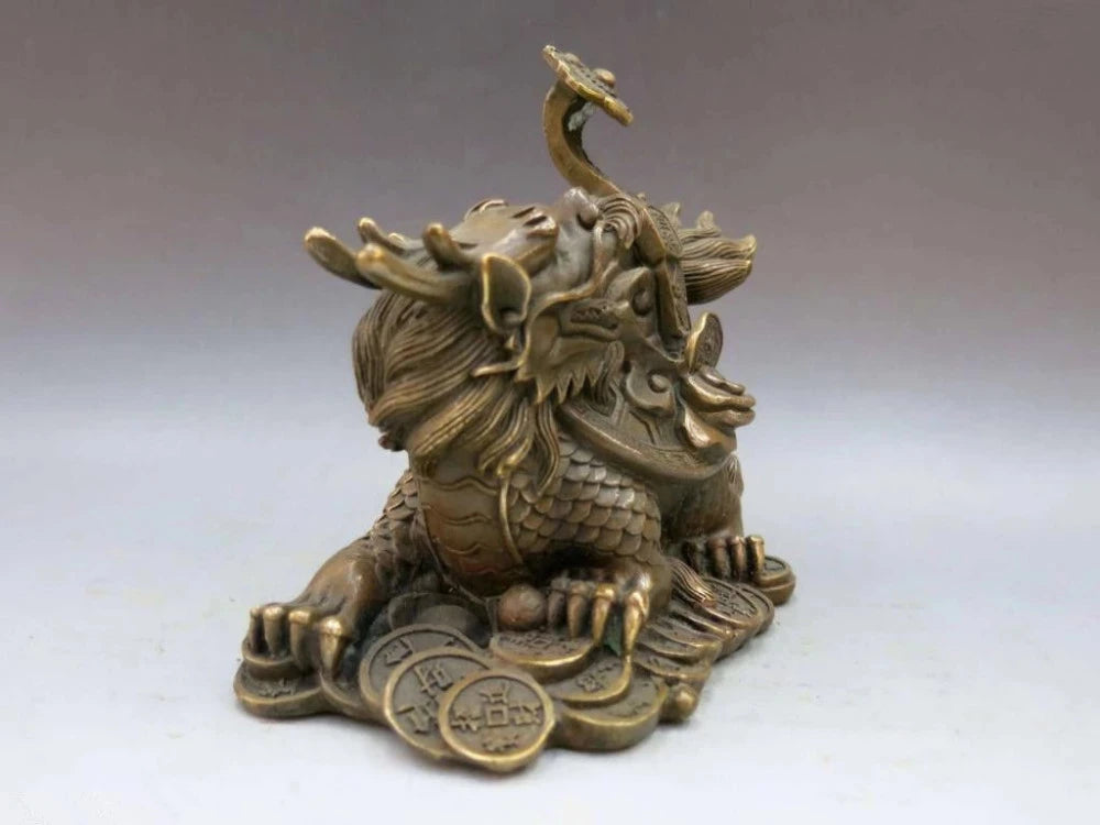 China Brass Copper Fengshui ruyi Wealth Dragon Turtle tortoise Statue