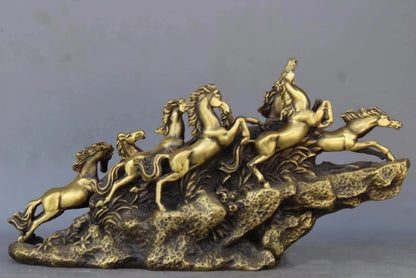 China Brass Copper Lucky Feng Shui Nine Horses sculpture Horse Art Statue