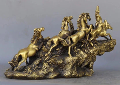 China Brass Copper Lucky Feng Shui Nine Horses sculpture Horse Art Statue