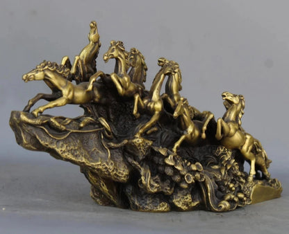 China Brass Copper Lucky Feng Shui Nine Horses sculpture Horse Art Statue