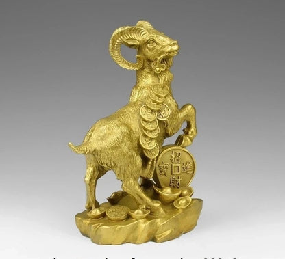 China Brass Copper Zodiac Auspicious Fengshui Yuanbao Wealth Sheep Goat Statue