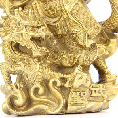 China Brass Dragon Robe Stand Dragon Warrior Guan Gong Yu Door-God Sword Statue