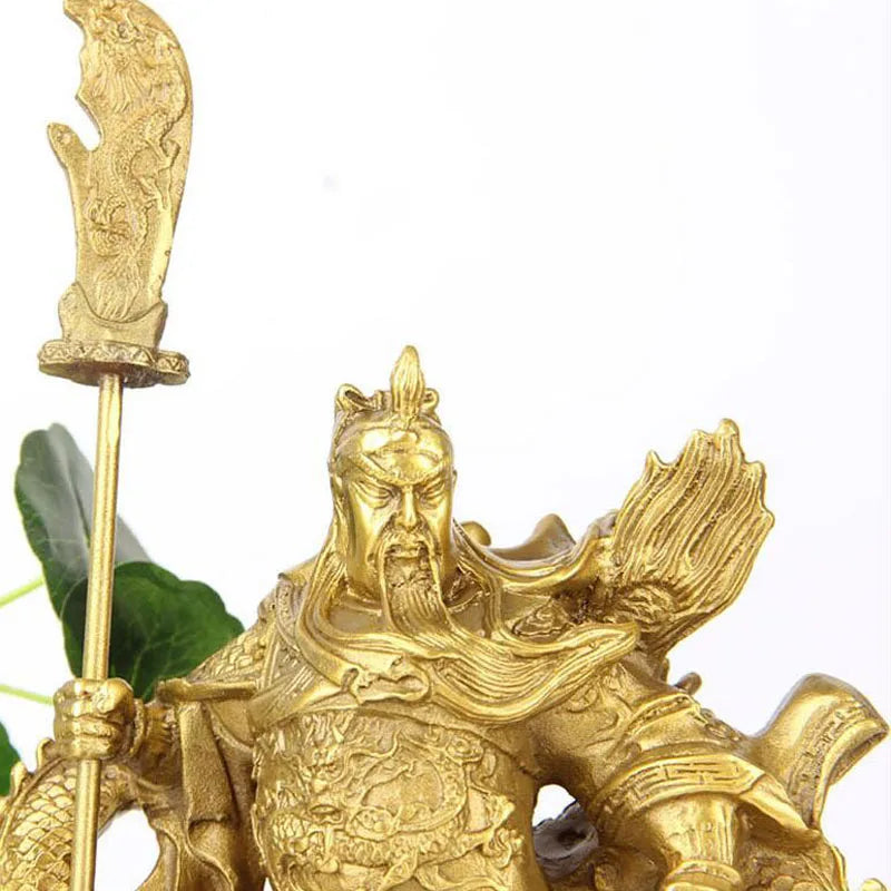 China Brass Dragon Robe Stand Dragon Warrior Guan Gong Yu Door-God Sword Statue