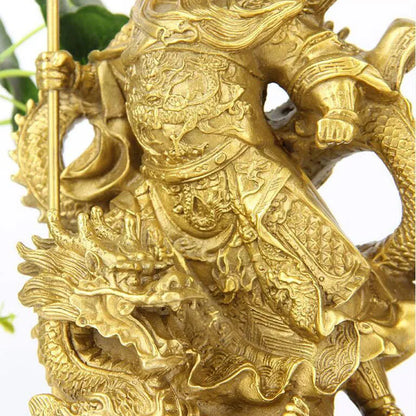 China Brass Dragon Robe Stand Dragon Warrior Guan Gong Yu Door-God Sword Statue