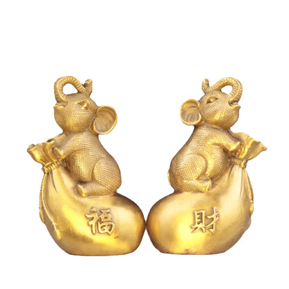 China Brass Fengshui Elephant Money Bag Wealth Lucky Art Figurines A Pair