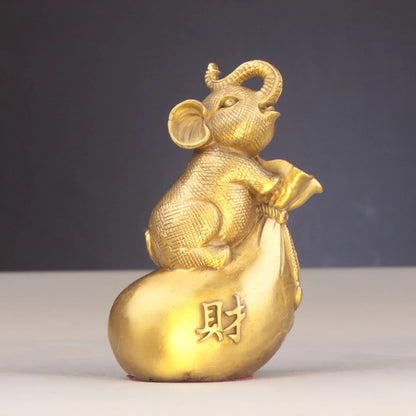 China Brass Fengshui Elephant Money Bag Wealth Lucky Art Figurines A Pair