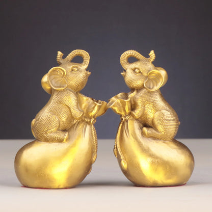 China Brass Fengshui Elephant Money Bag Wealth Lucky Art Figurines A Pair