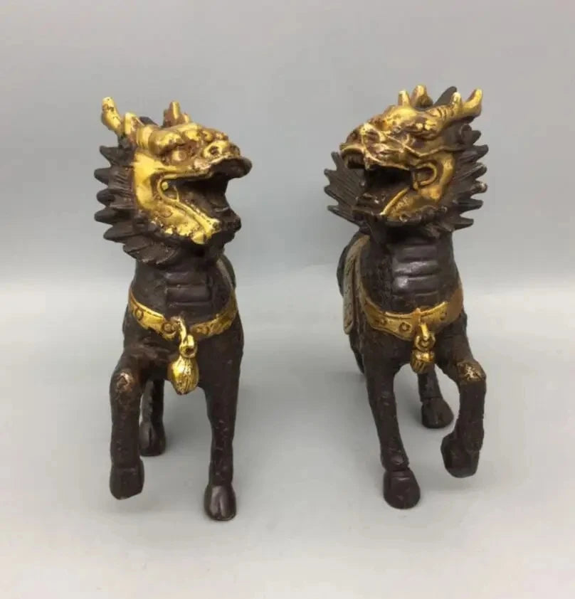 China Brass Gilding Kirin Crafts Statue A Pair