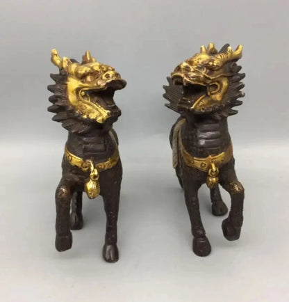 China Brass Gilding Kirin Crafts Statue A Pair