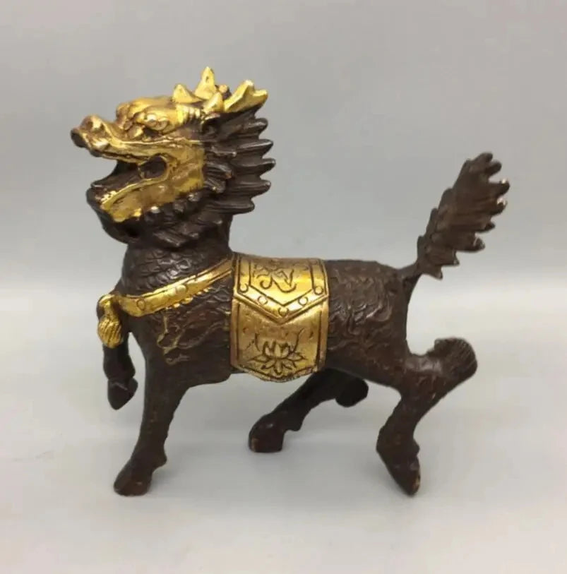 China Brass Gilding Kirin Crafts Statue A Pair