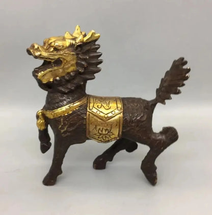 China Brass Gilding Kirin Crafts Statue A Pair