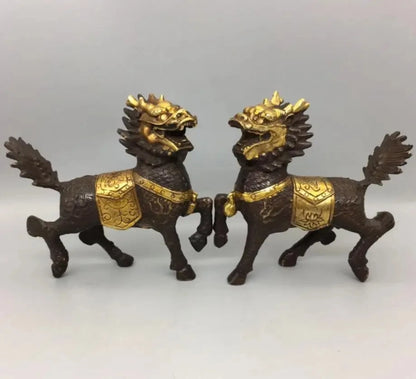 China Brass Gilding Kirin Crafts Statue A Pair