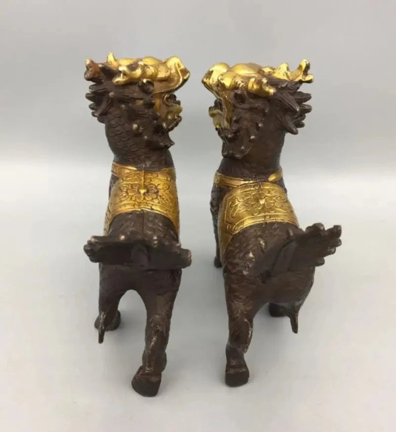 China Brass Gilding Kirin Crafts Statue A Pair