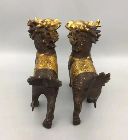 China Brass Gilding Kirin Crafts Statue A Pair