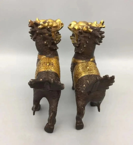 China Brass Gilding Kirin Crafts Statue A Pair