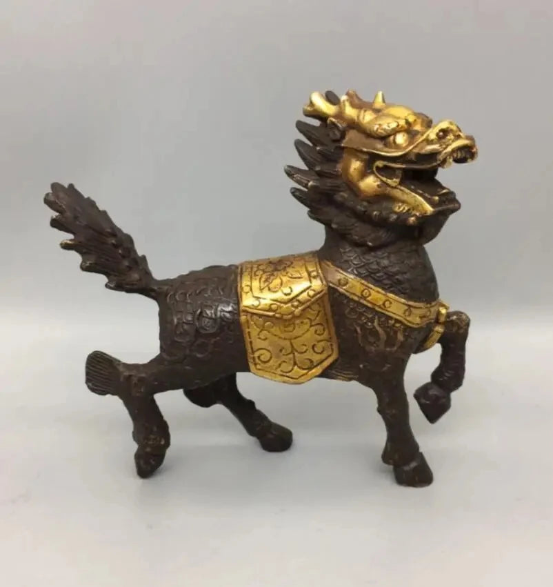 China Brass Gilding Kirin Crafts Statue A Pair